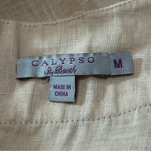 Calypso St Barth Women’s Size M Tan Beige Linen White Sequin Neck Mini Dress - Picture 6 of 10
